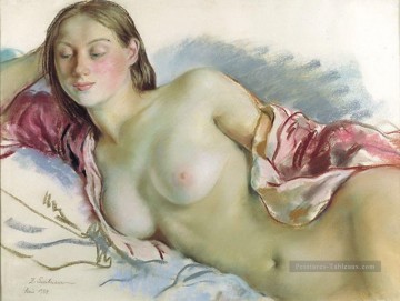 nu couché avec le manteau de cerise 1934 russe Peinture à l'huile